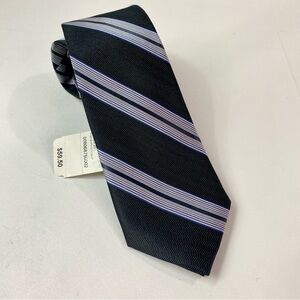 Jos. A. Bank 100% Silk Black White Gray Blue Striped Tie NWT